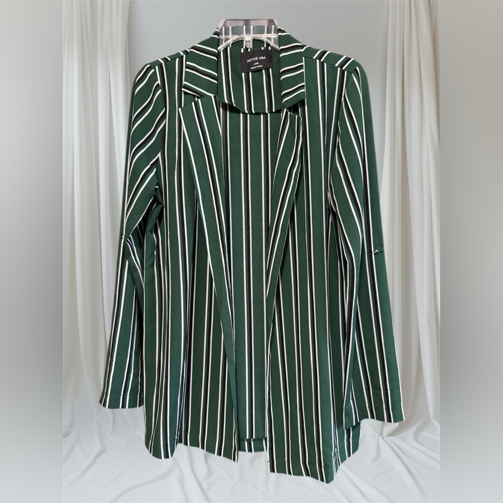 Active USA Green, Black and White Striped Fabric Blazer